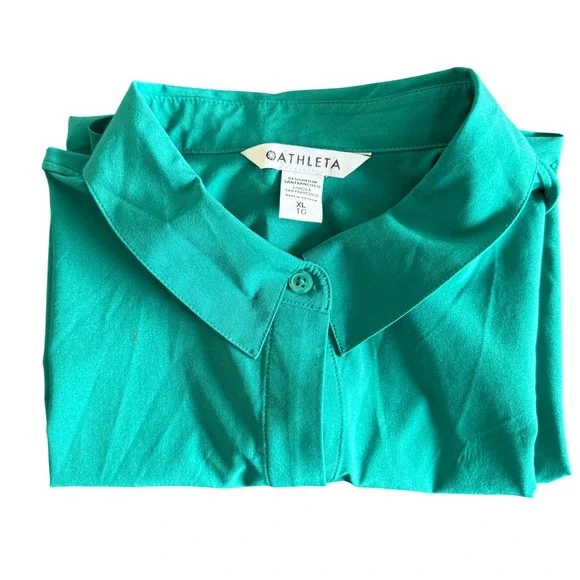 Athleta Green Sleeveless Button Down Collar Shirt Tank Top Blouse XL Extra Large - Picture 11 of 11